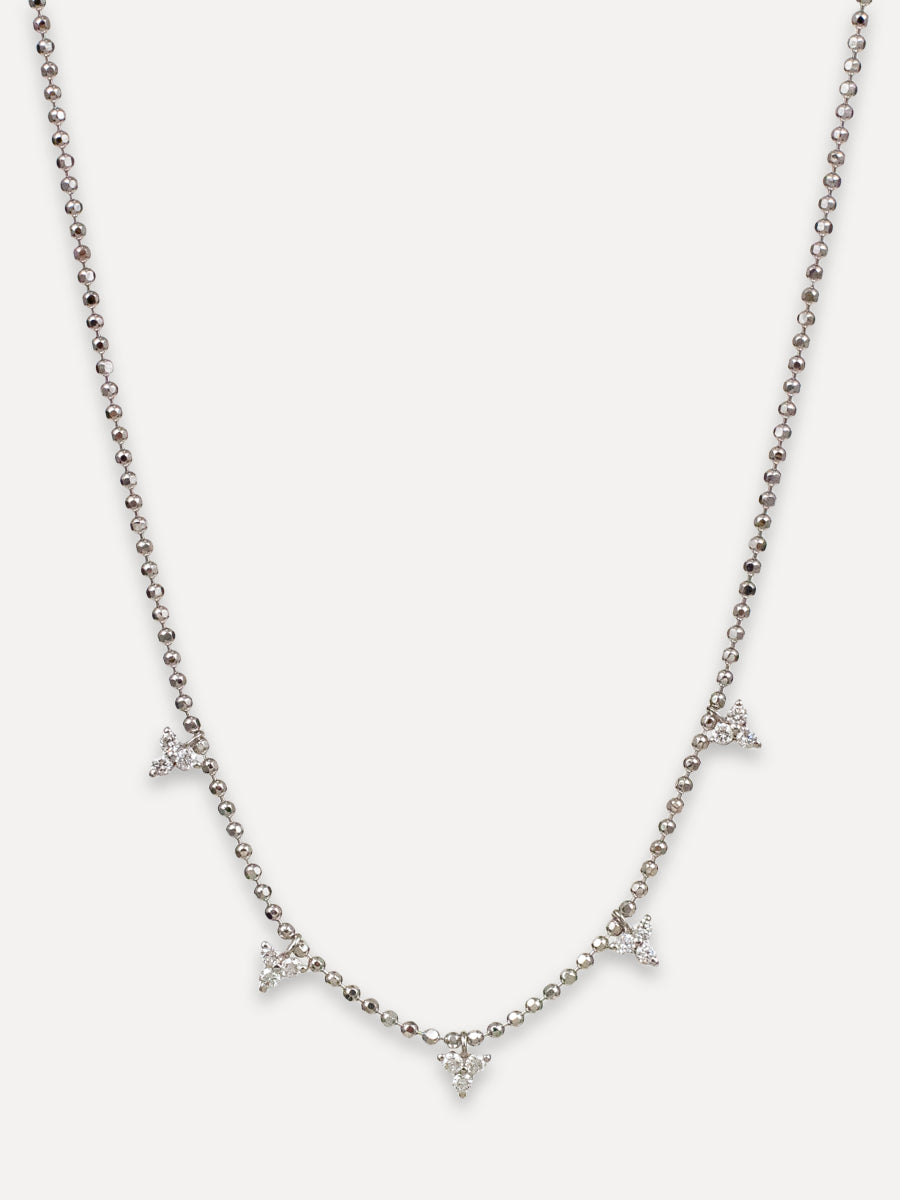 14K Trio Charm Diamond Ball Chain Necklace
