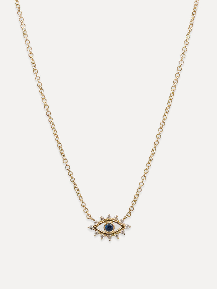 14K Petite Eye Blue Sapphire & Diamond Necklace
