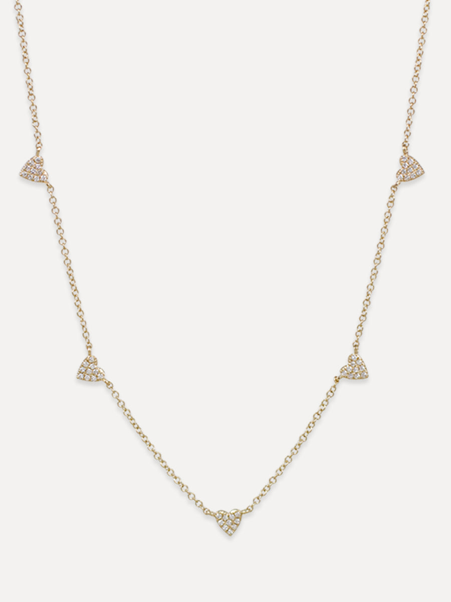 14K Pavé Diamond Heart Station Necklace