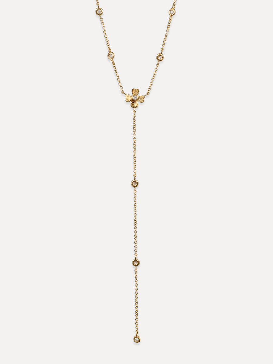 14K Diamond Flower Lariat Necklace