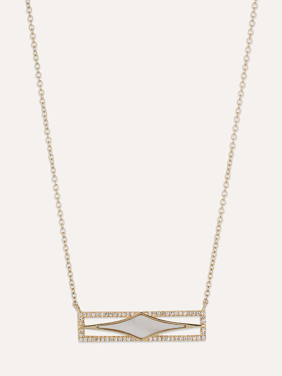 14K Geometric Bar Diamond & Mother Of Pearl Necklace