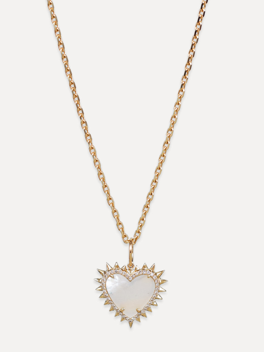 14K Mother Of Pearl Diamond Halo Heart Charm
