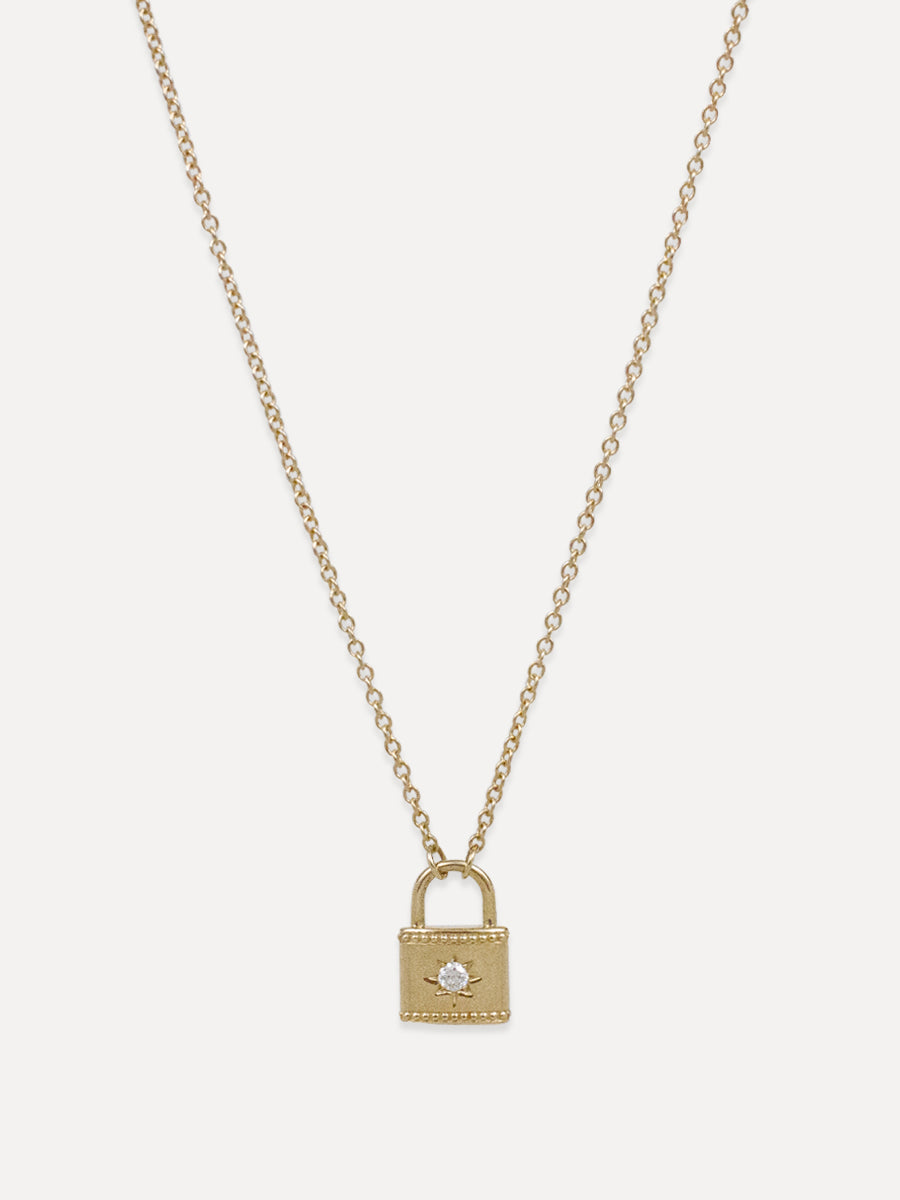 14K Petite Padlock Diamond Necklace
