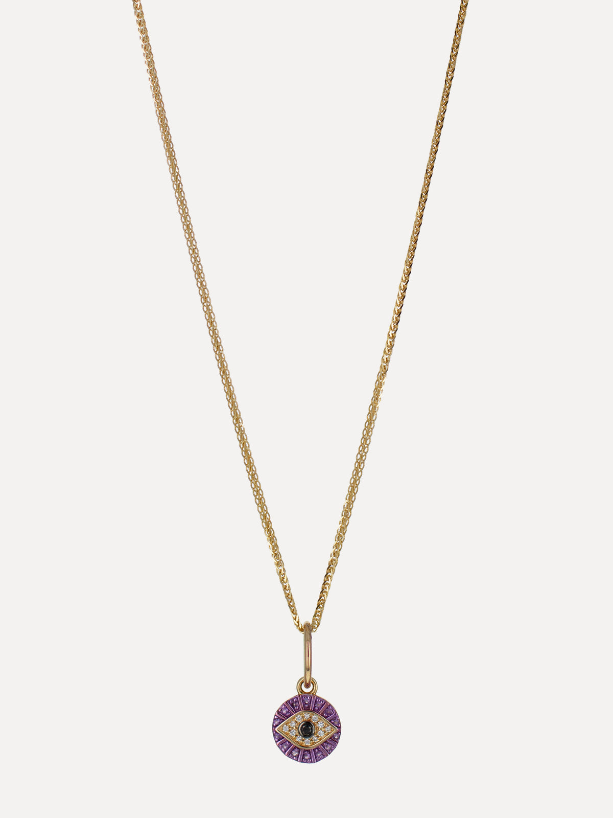 14K Mini Amethyst Diamond Evil Eye Charm
