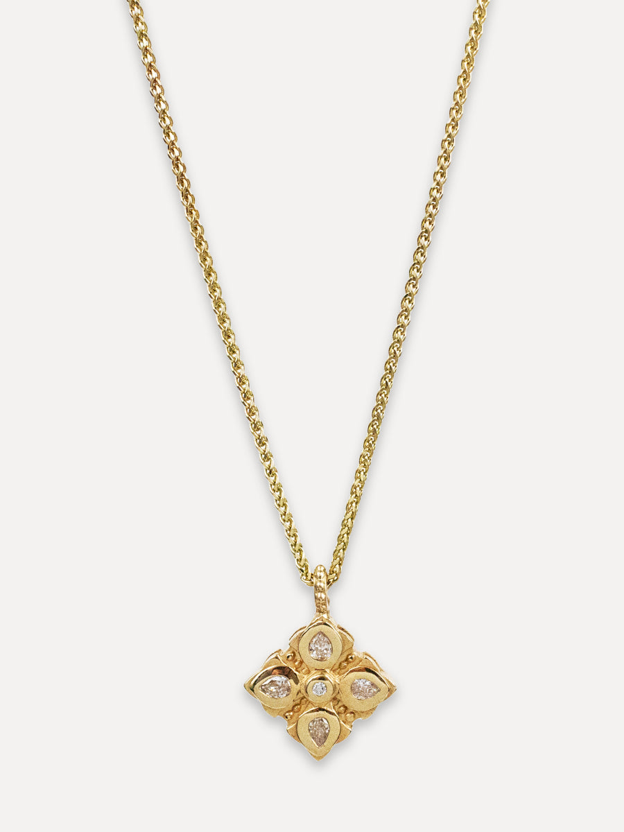 14K Sacred Lotus Diamond Necklace