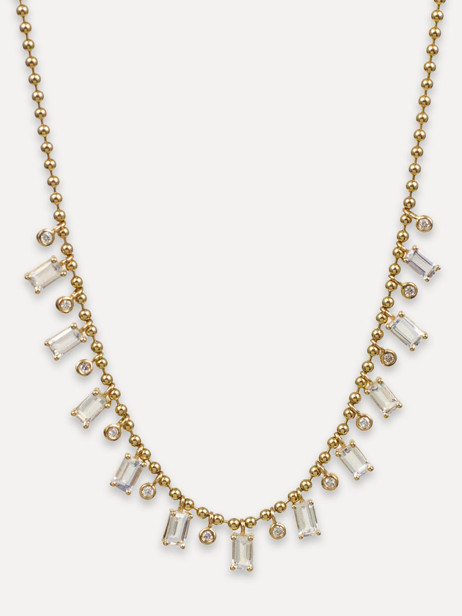 14K Moonstone Diamond Ball Chain Necklace