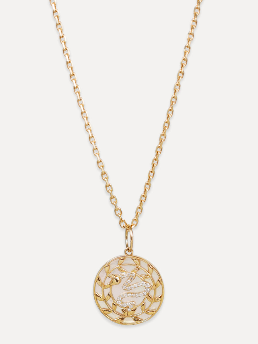 14K Mother Of Pearl & Diamond Snake Wreath Charm