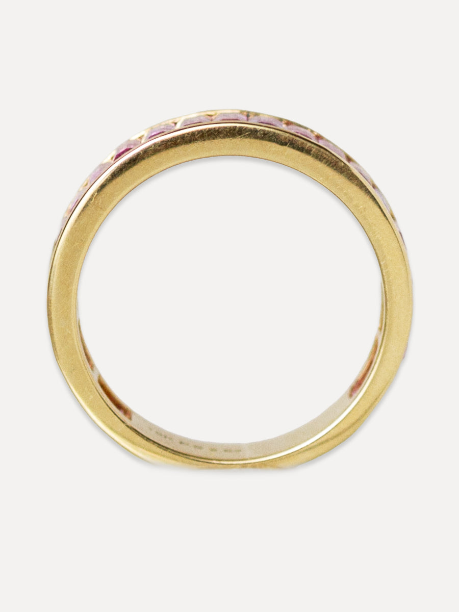 18K Deco Baguette Channel-Set Pink Sapphire Stacking Ring