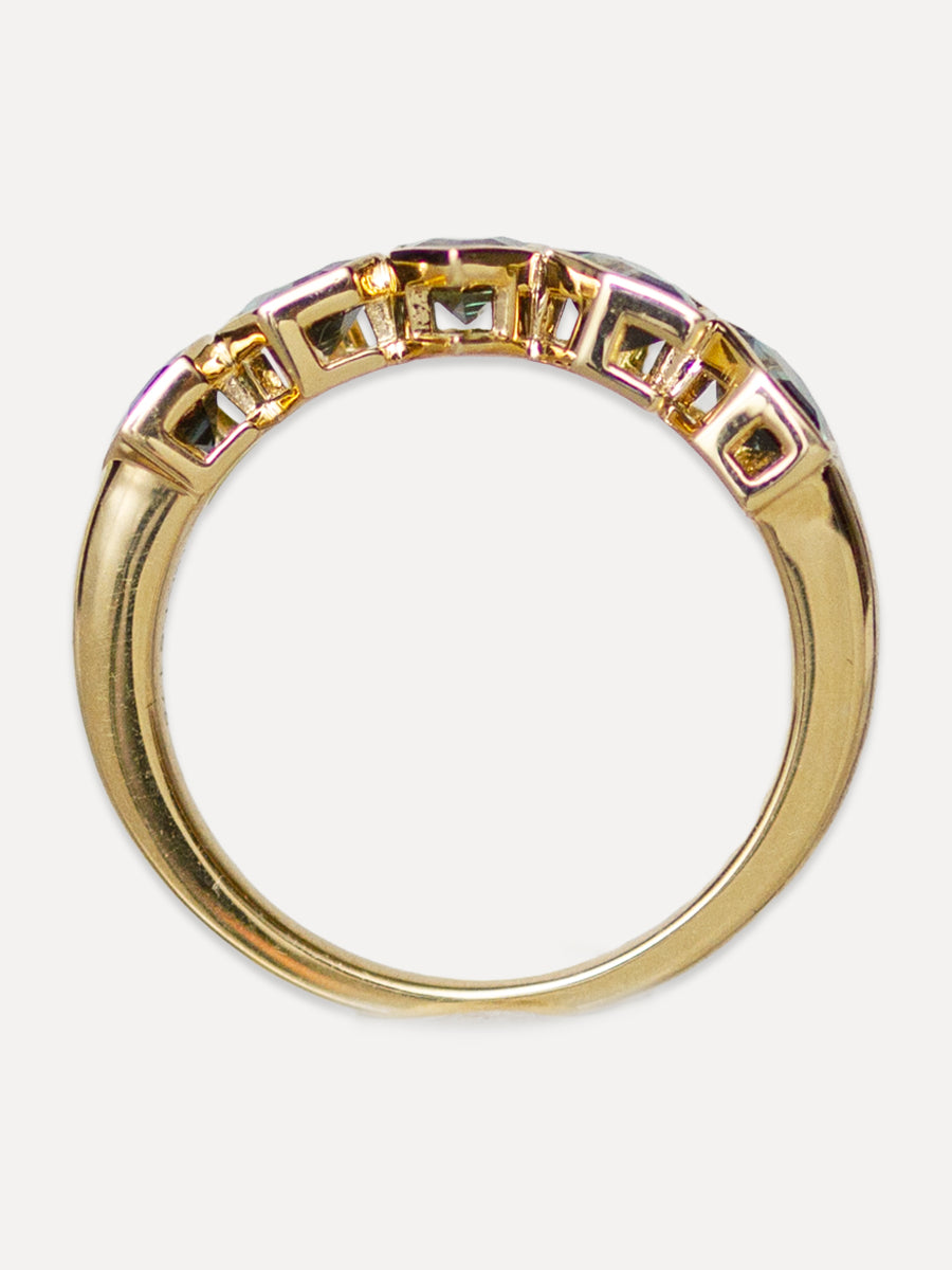 18K Floating Shield Blue/Green Sapphire Stacking Ring