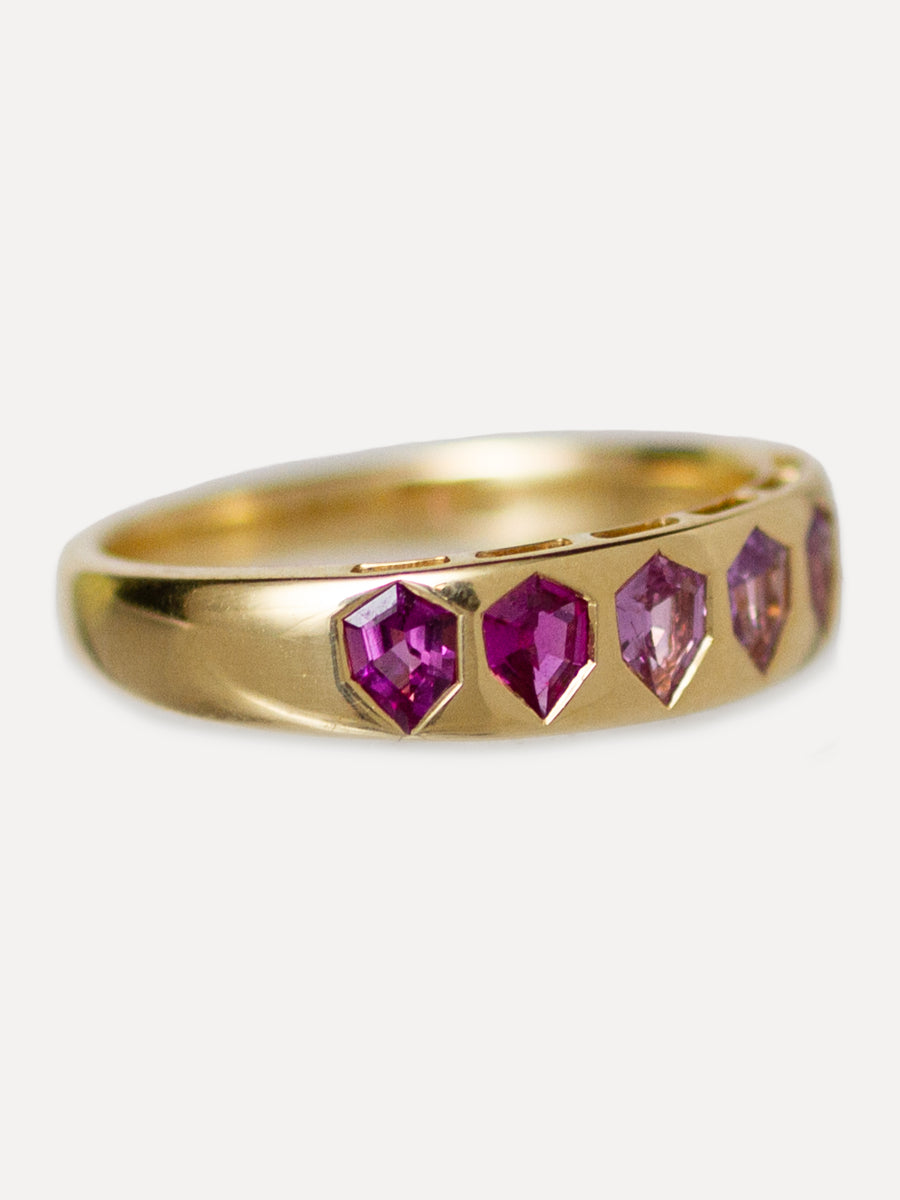 18K Floating Shield Hot Pink Sapphire Stacking Ring