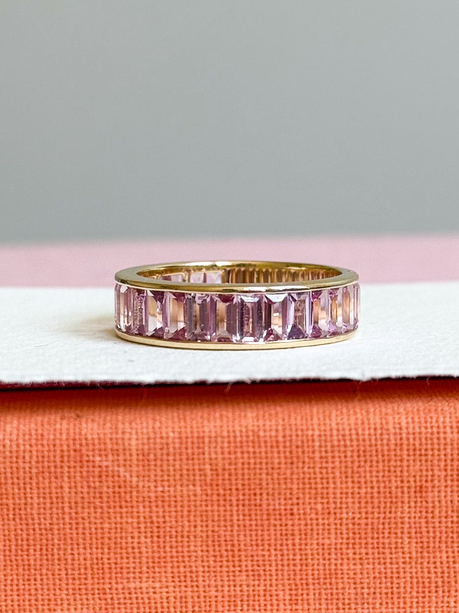 18K Deco Baguette Channel-Set Pink Sapphire Stacking Ring
