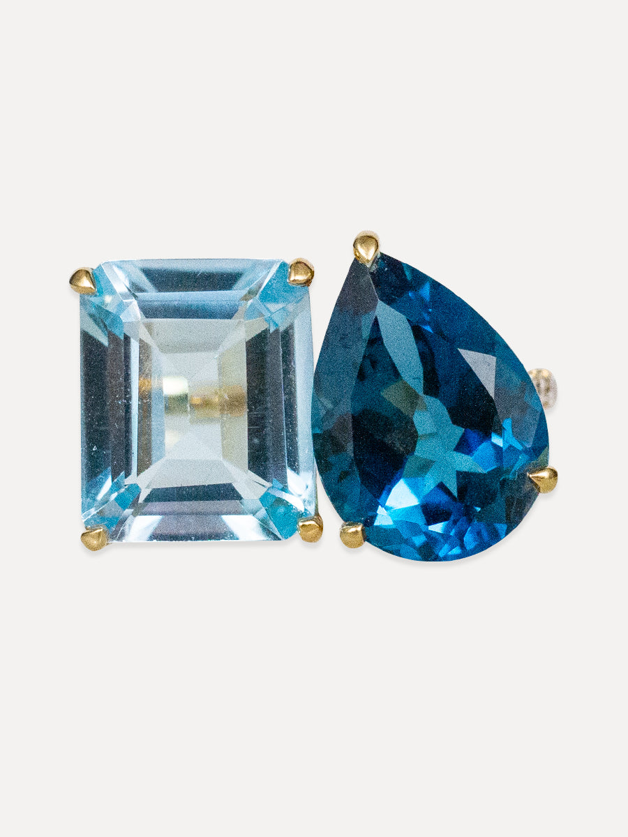 18K Light Dark Blue Topaz Diamond Cocktail Ring