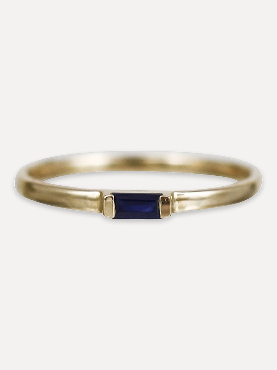 14K Simple Baguette Gemstone Stacking Ring