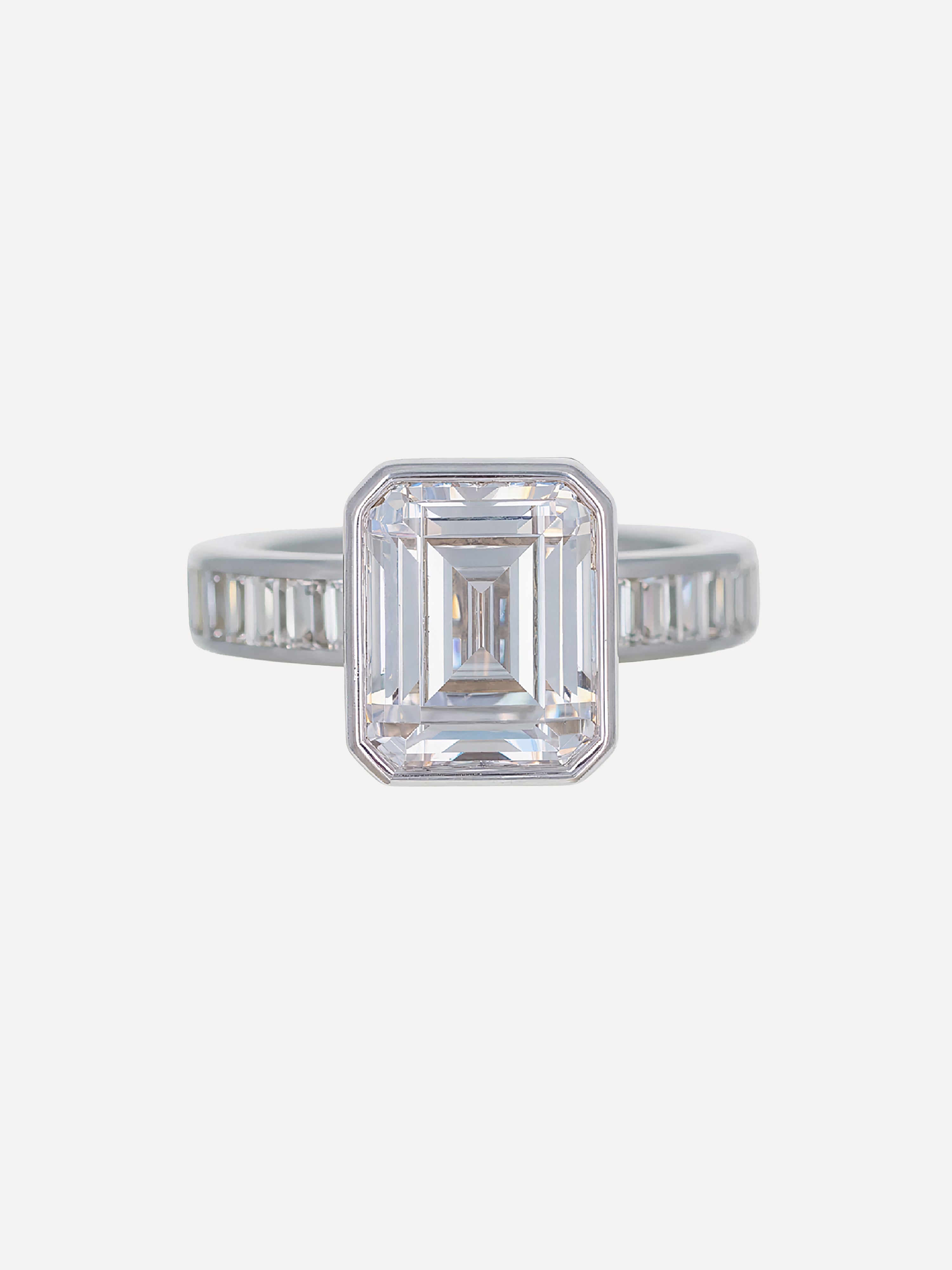 18K Emerald-Cut & Baguette Diamond Band Engagement Ring