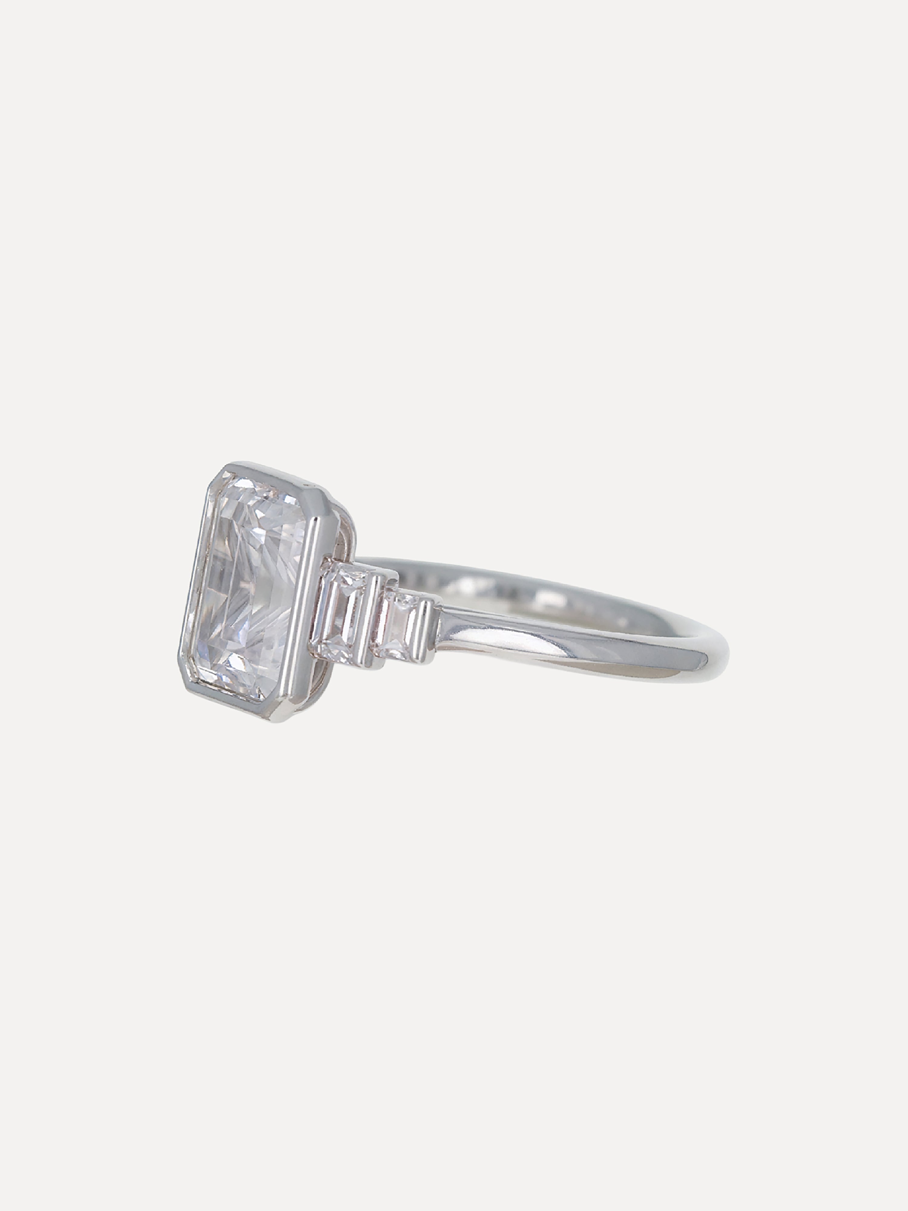 18K Five Bar-Set Emerald-Cut Diamond Engagement Ring