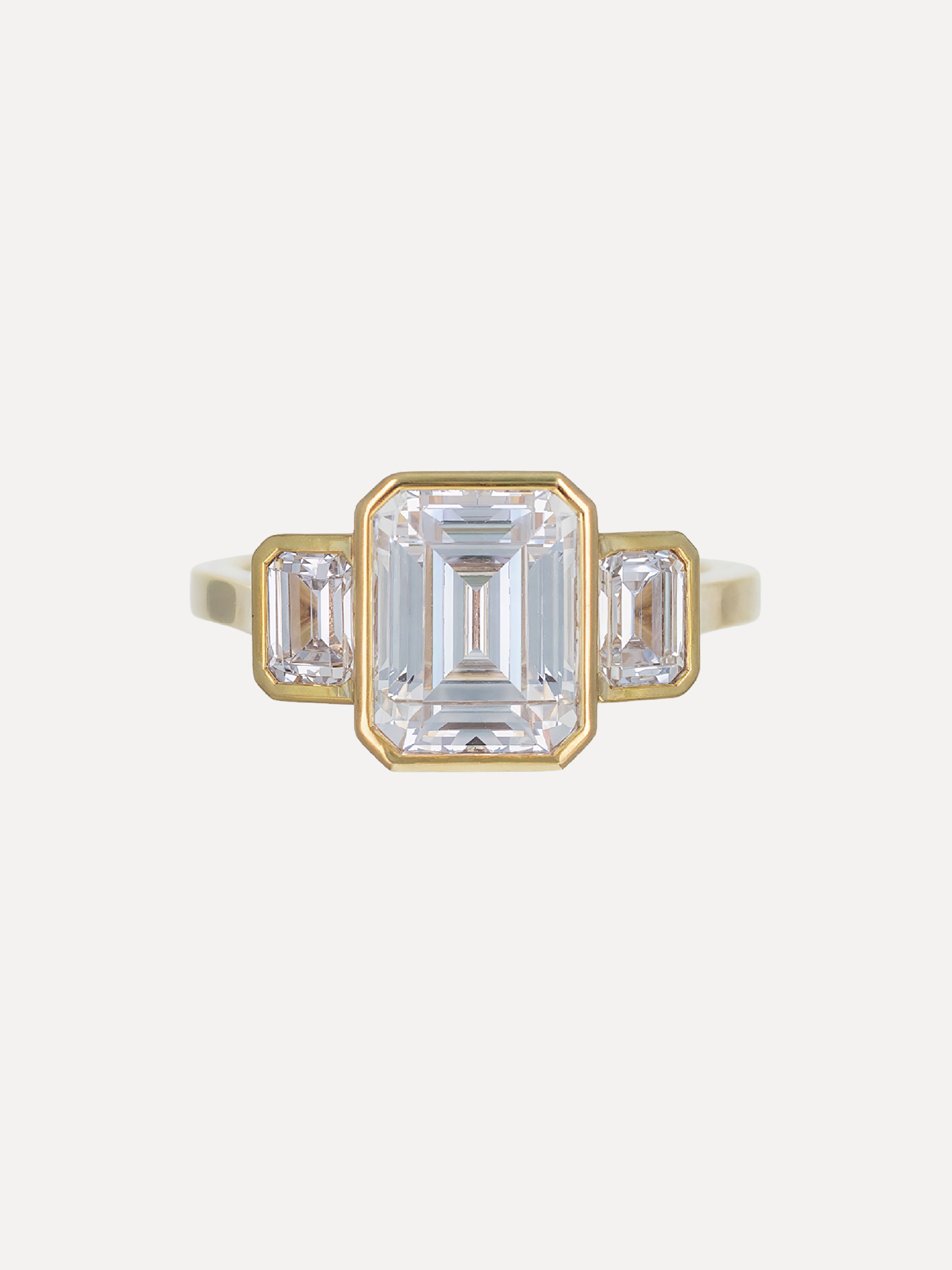 14K Triple Bezel Emerald-Cut Diamond Engagement Ring