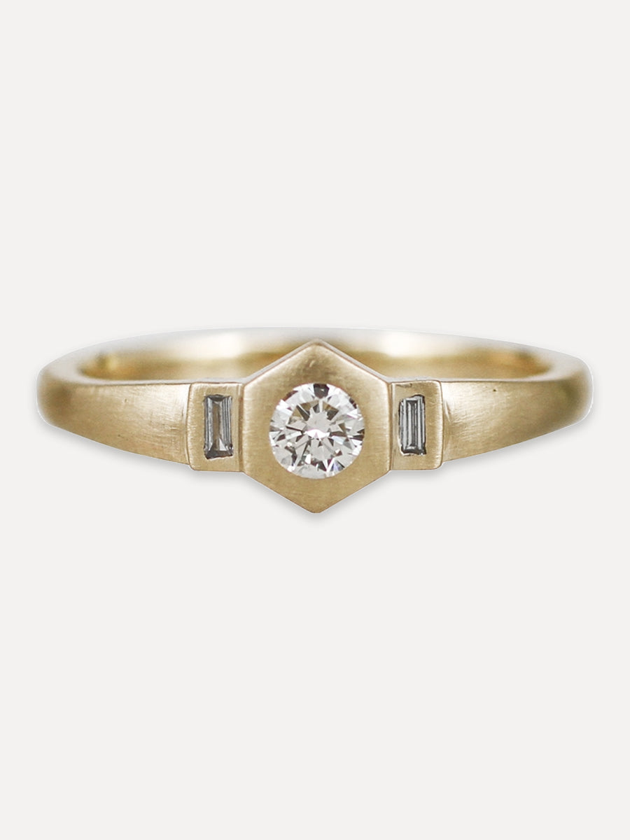 14K Diamond Trio Signet Ring