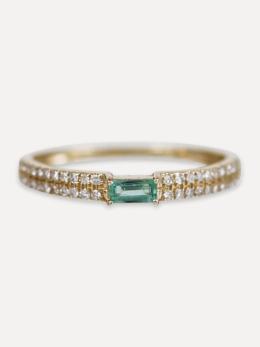 14K Pavé Diamond & Baguette Gemstone Stacking Band