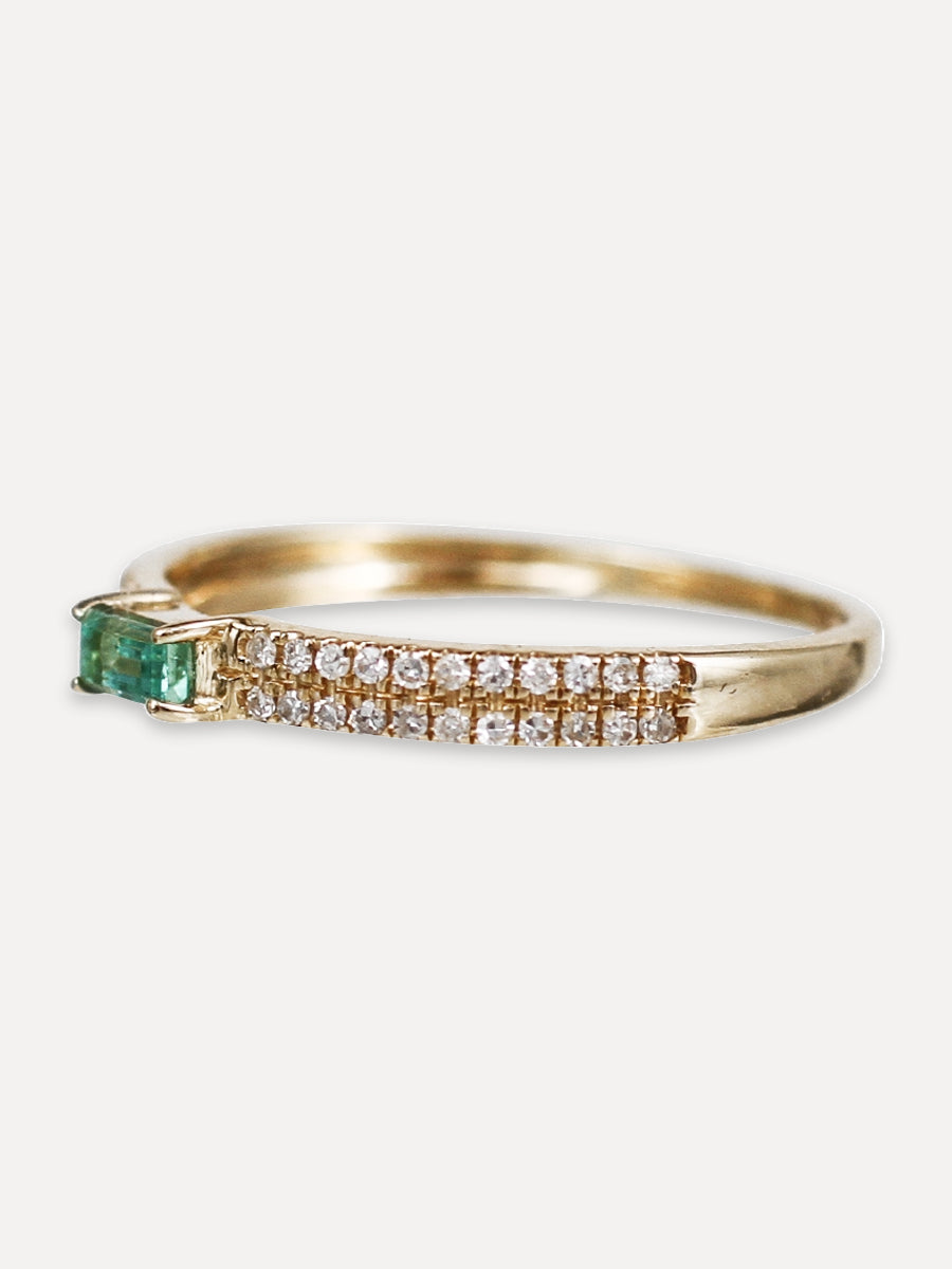 14K Pavé Diamond & Baguette Gemstone Stacking Band