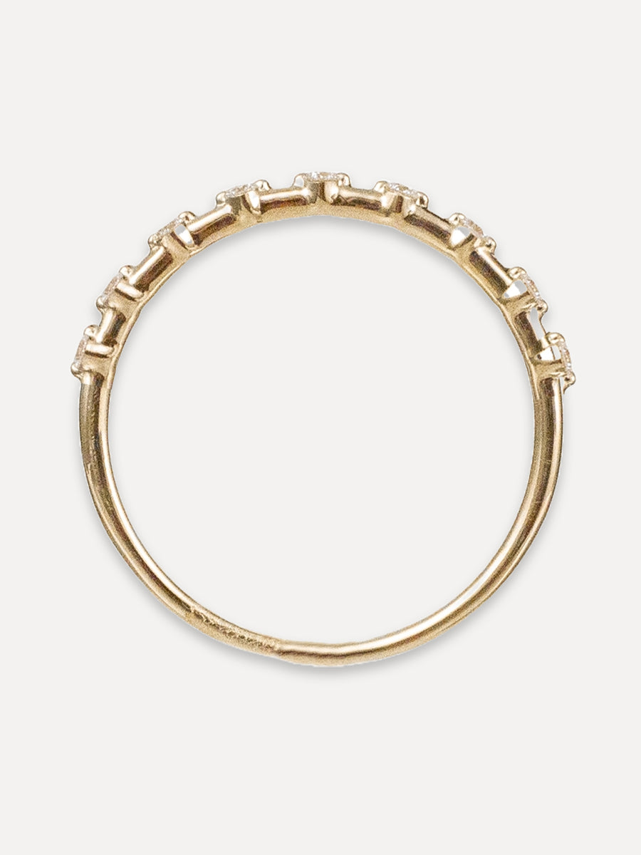 14K Nine Diamond Thin Row Band