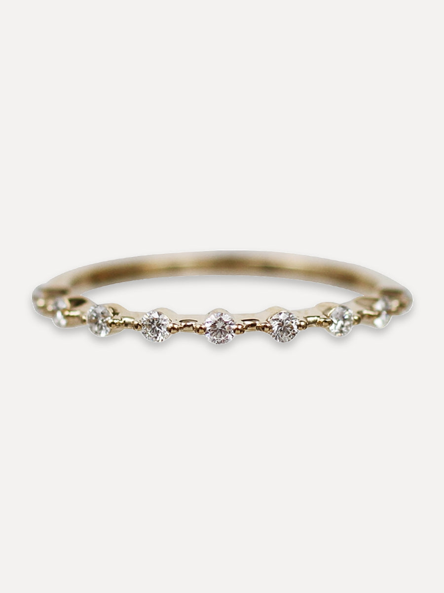 14K Nine Diamond Thin Row Band