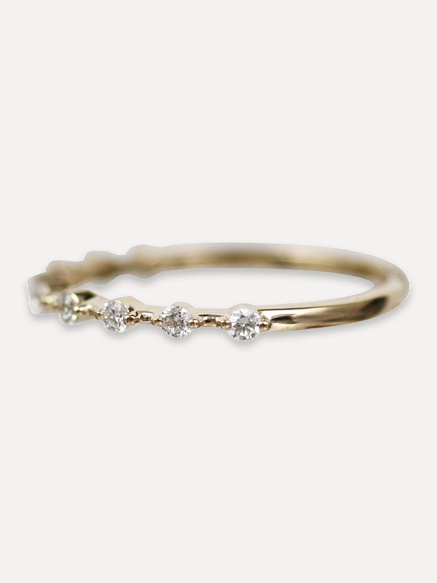 14K Nine Diamond Thin Row Band