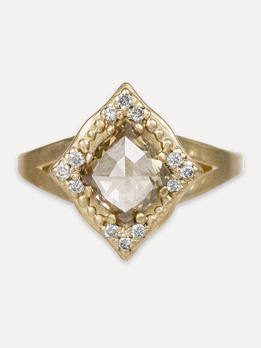 14K Rose Cut Lotus Ring - Diamond