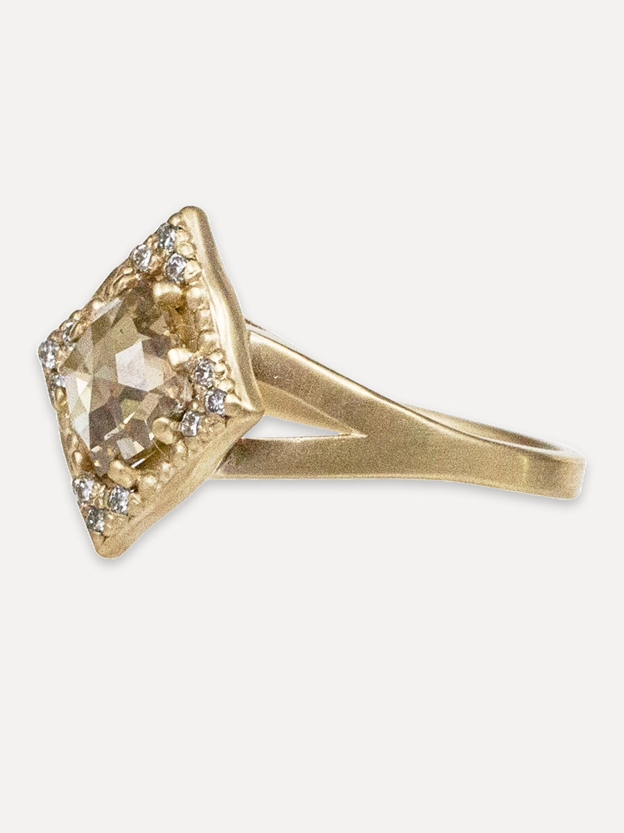 14K Rose Cut Lotus Ring - Diamond