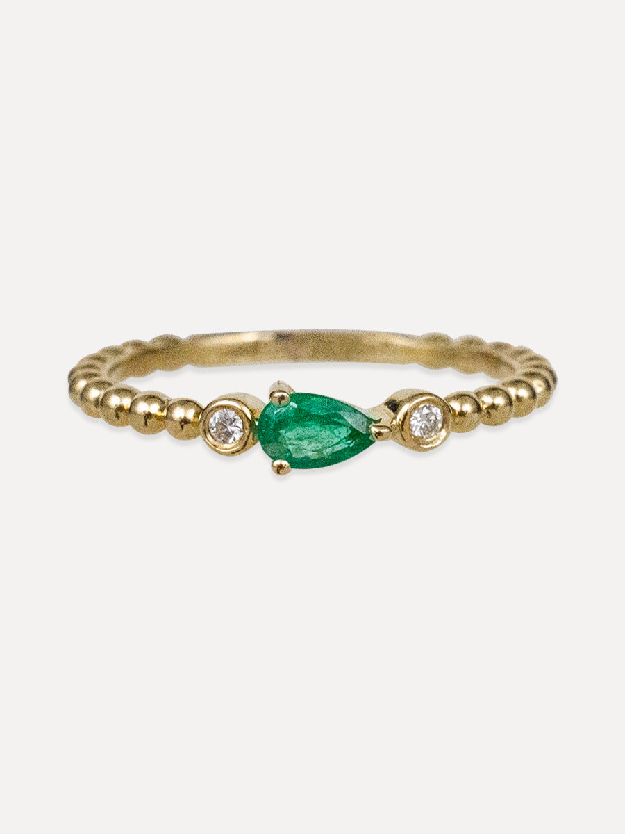 14K Beaded Emerald Ring