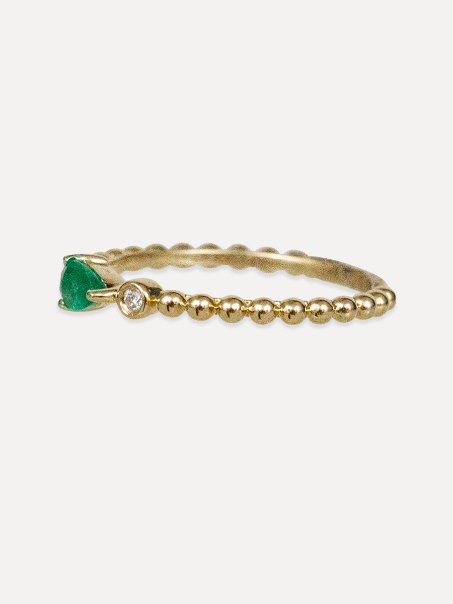14K Beaded Emerald Ring