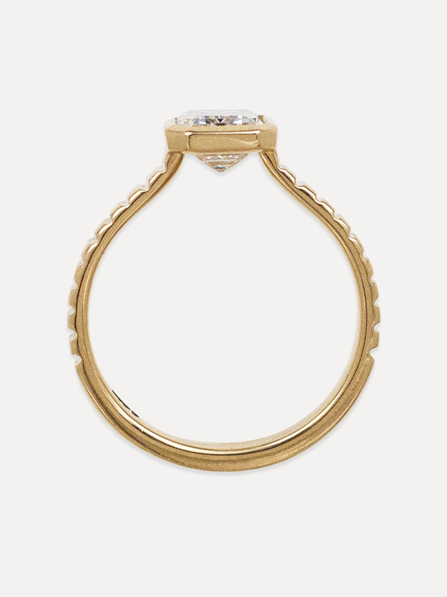 14k Emerald Cut Diamond Fluted Ring