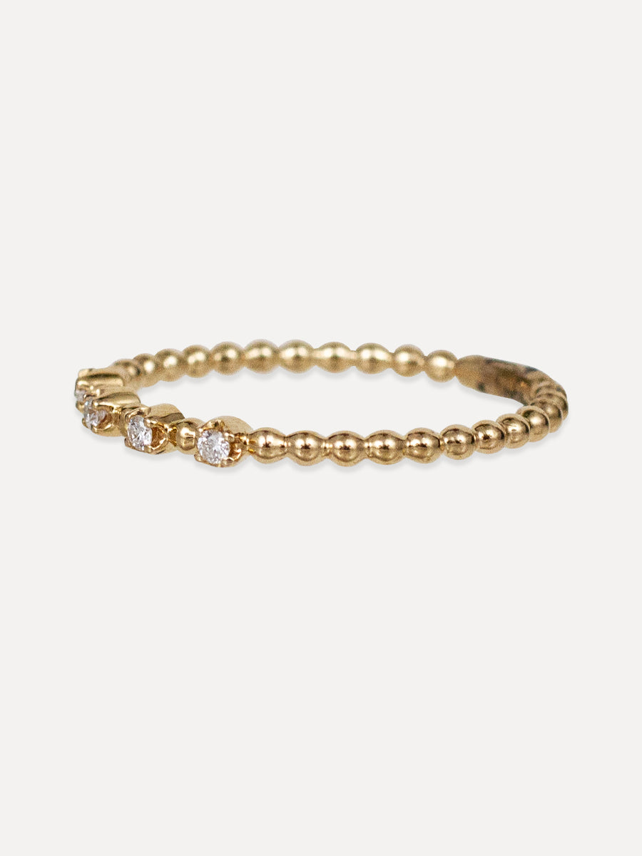 14K Delicate Beaded Diamond Stacking Band