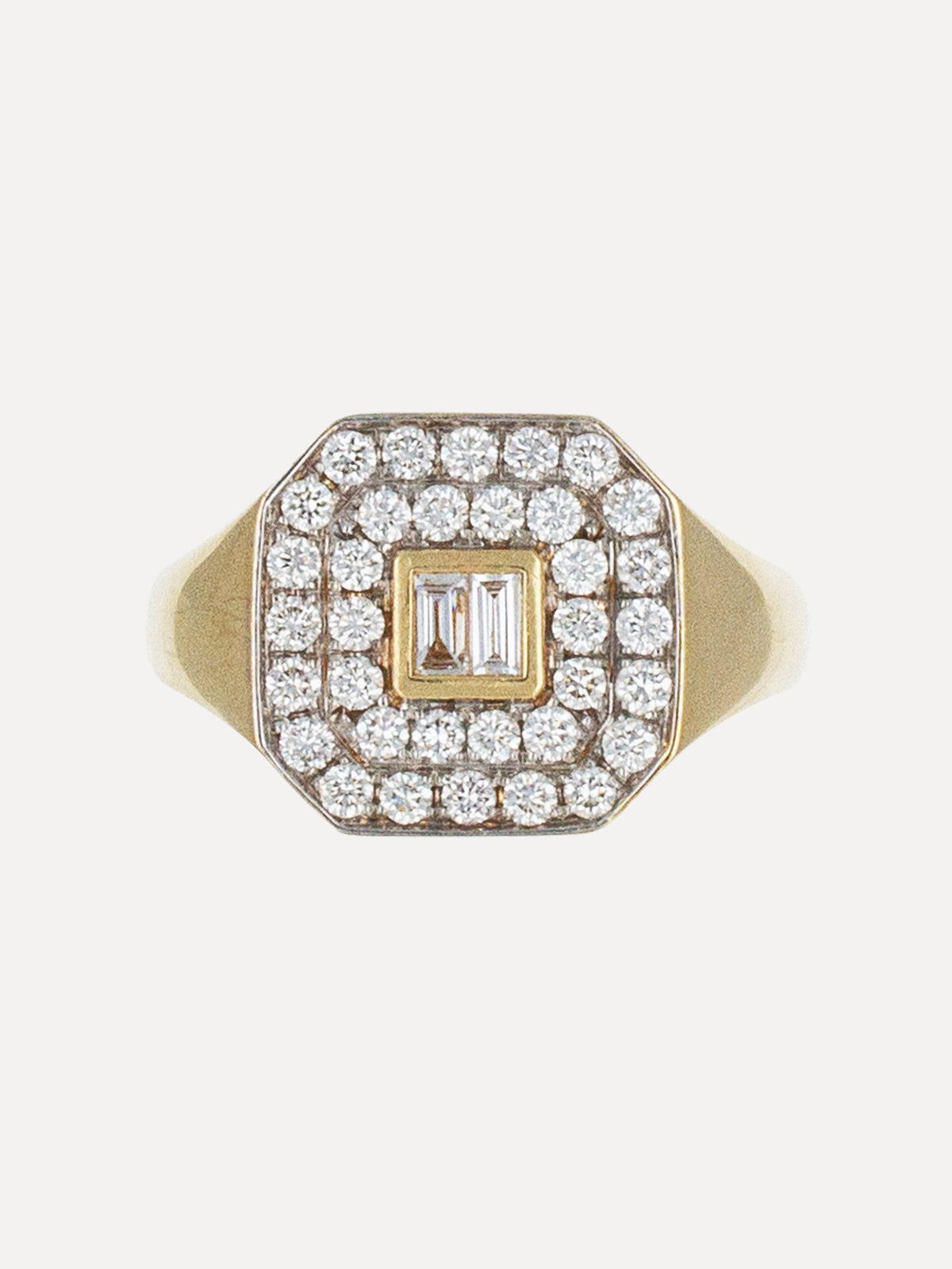 18K Diamond Geometric Double Halo Ring, front view