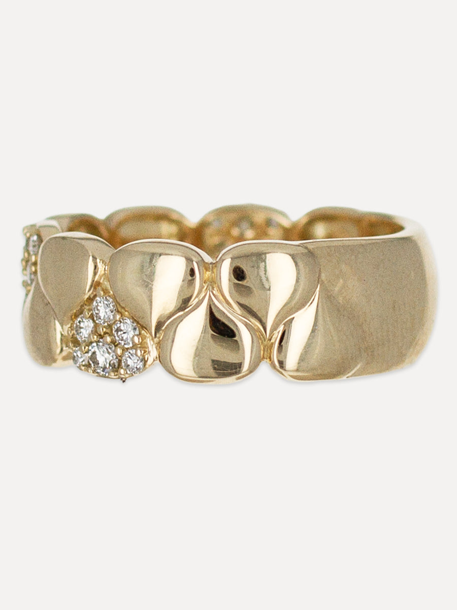 14K Honeycomb Shell Diamond Cigar Band