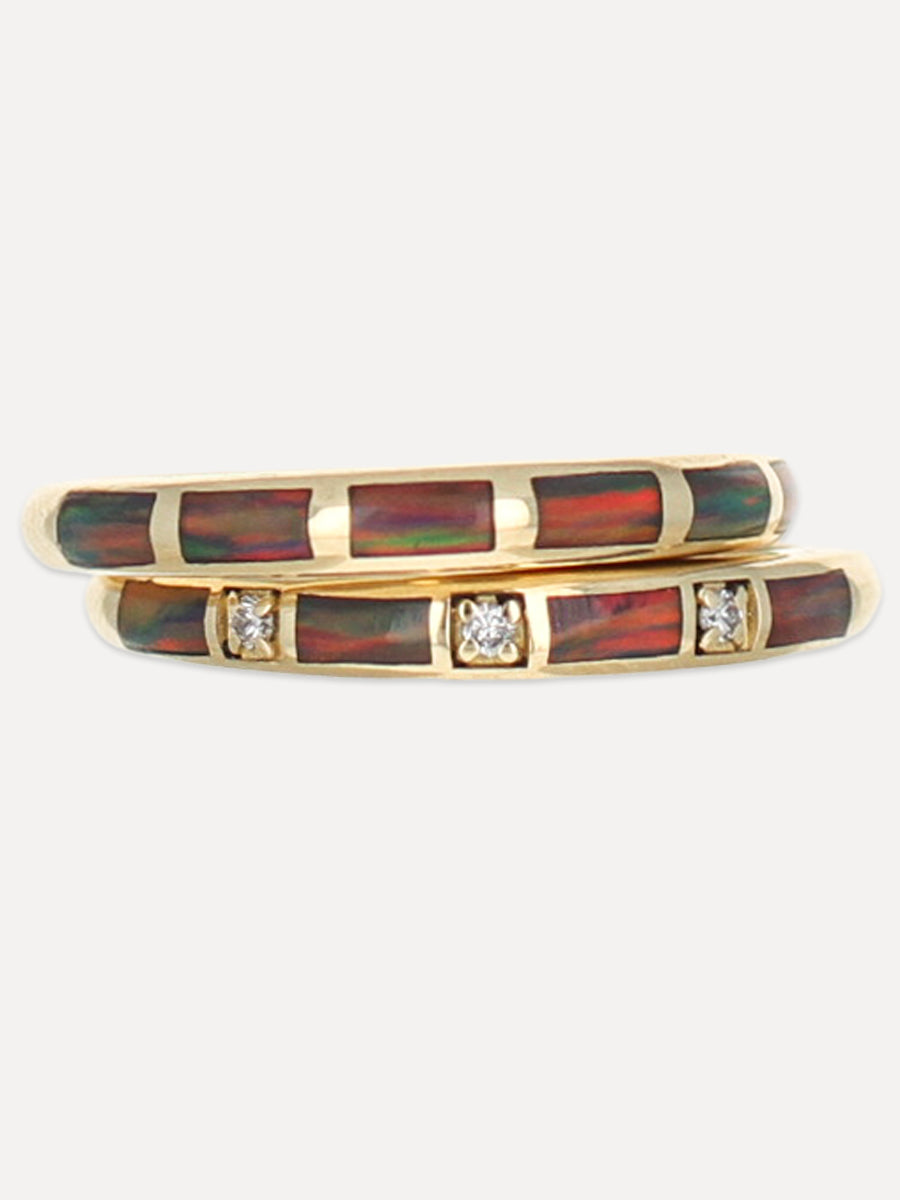 14K Opal Inlay Diamond Stacking Band