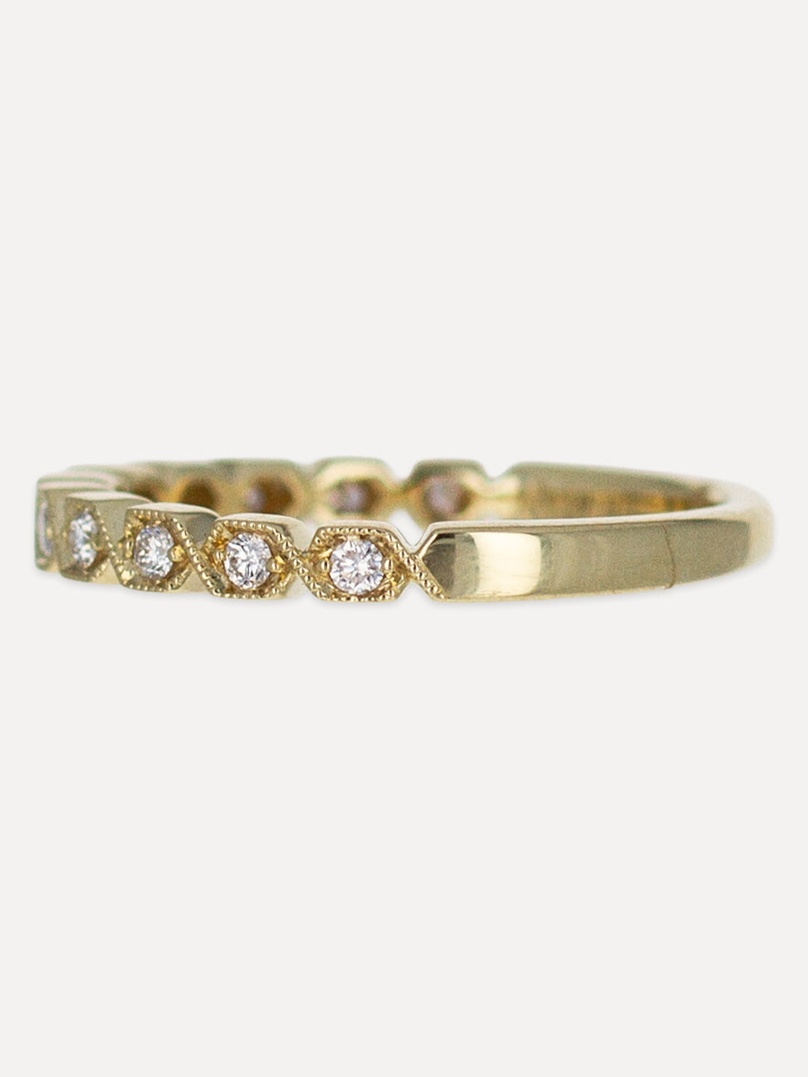 14K Lustre Diamond Stackable Milgrain Band