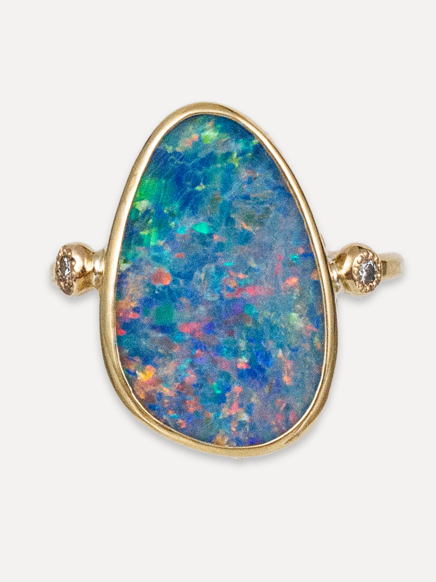 14K Rose Cut Opal & Diamond Ring