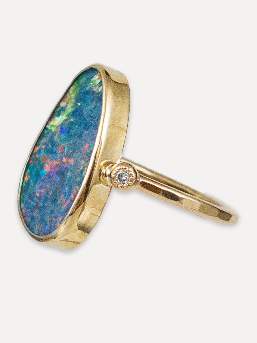 14K Rose Cut Opal & Diamond Ring