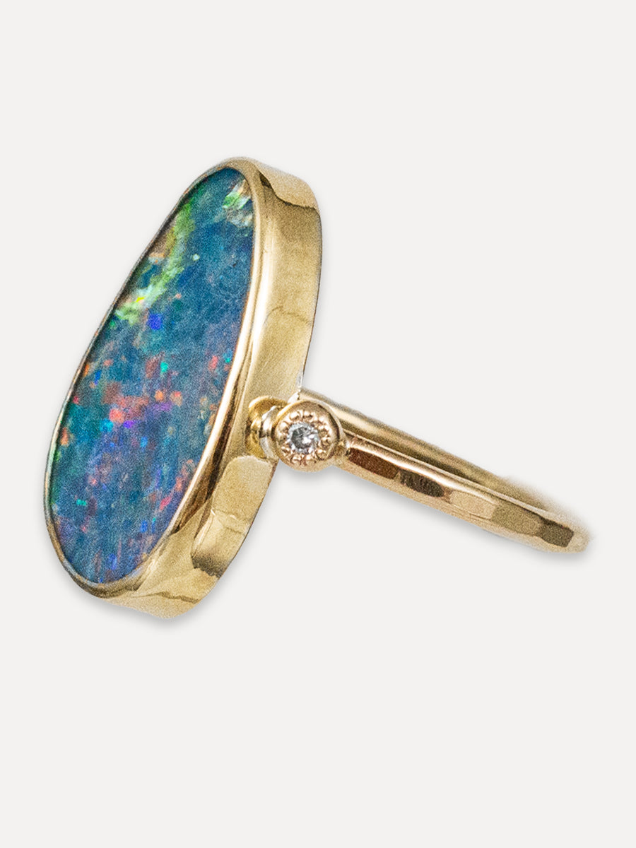 14K Rose Cut Ring - Opal & Diamond