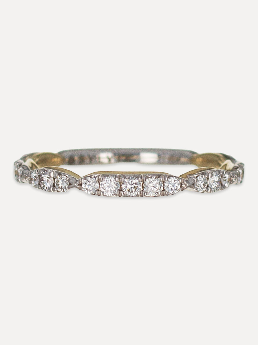 14K Pinched Pavé Diamond Two Tone Band