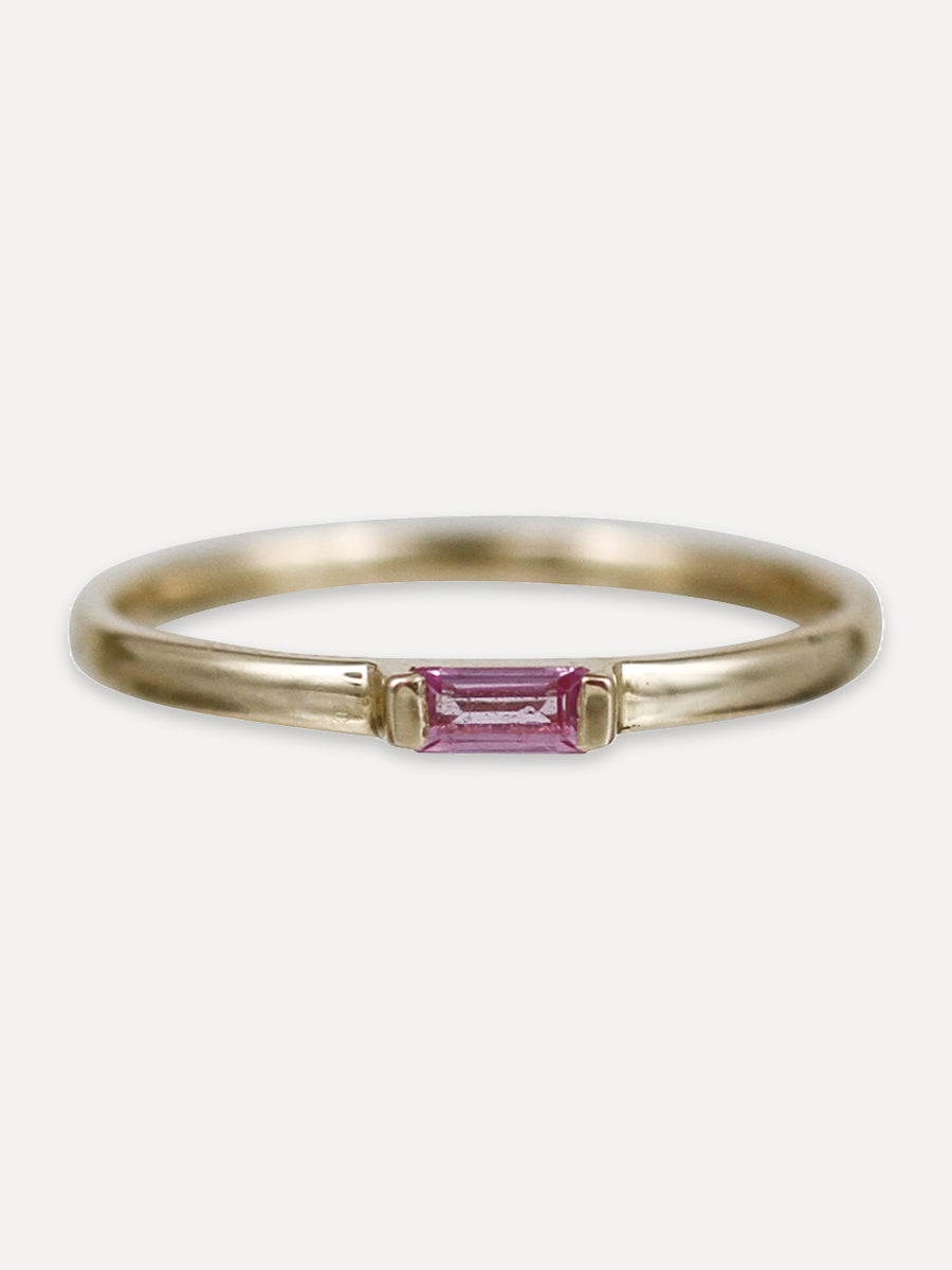 14K Simple Baguette Gemstone Stacking Ring
