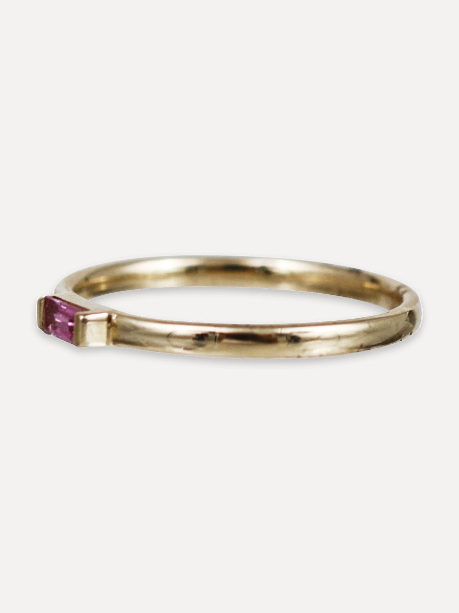 14K Simple Baguette Gemstone Stacking Ring