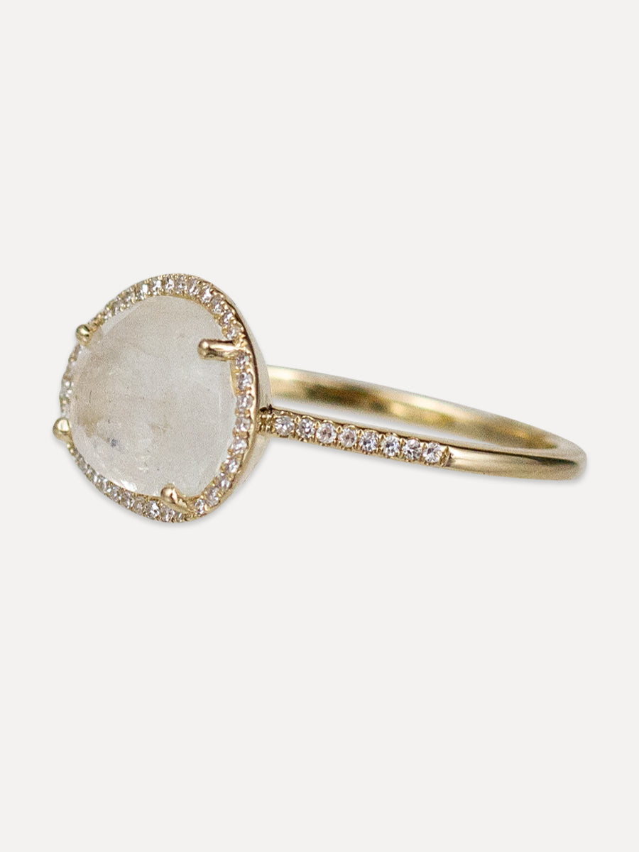 14K Moonstone & Diamond Halo Ring