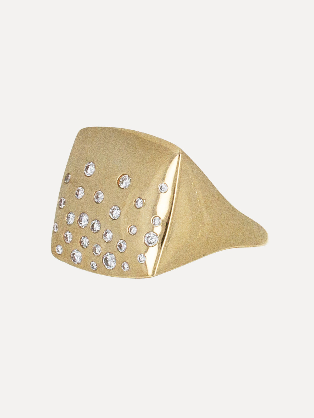 18K Diamond Sculptural Square Signet Ring