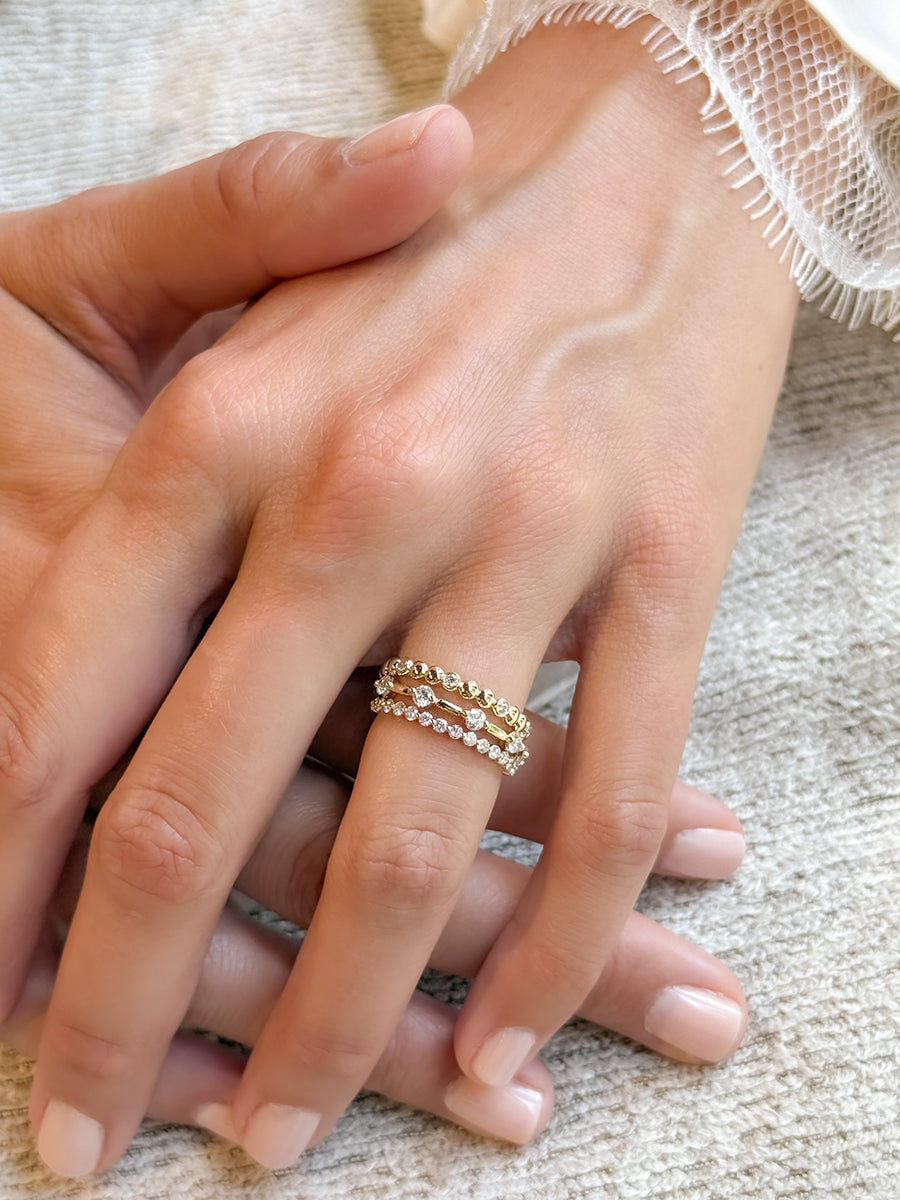 14K Alternating Bead & Diamond Band