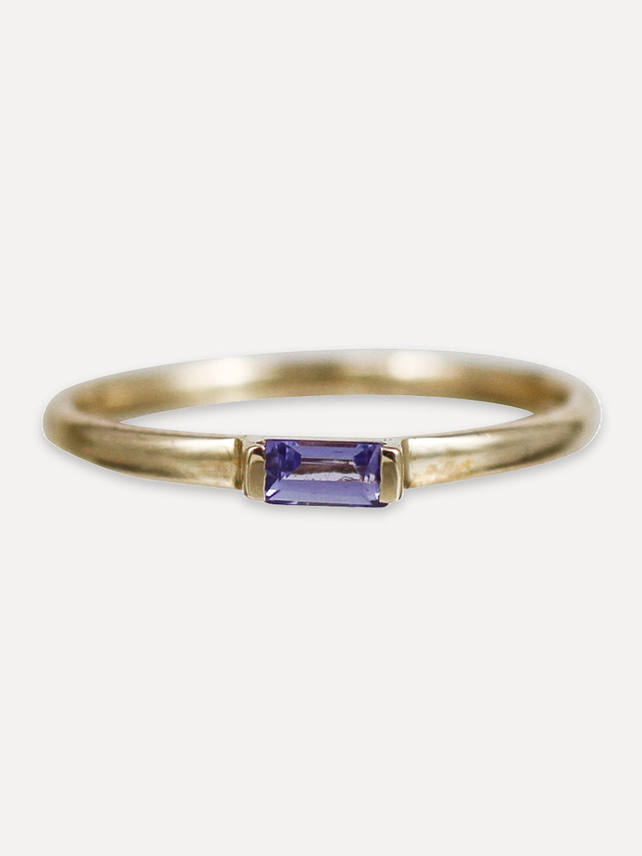 14K Simple Baguette Gemstone Stacking Ring