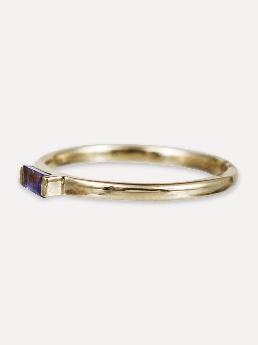 14K Simple Baguette Gemstone Stacking Ring