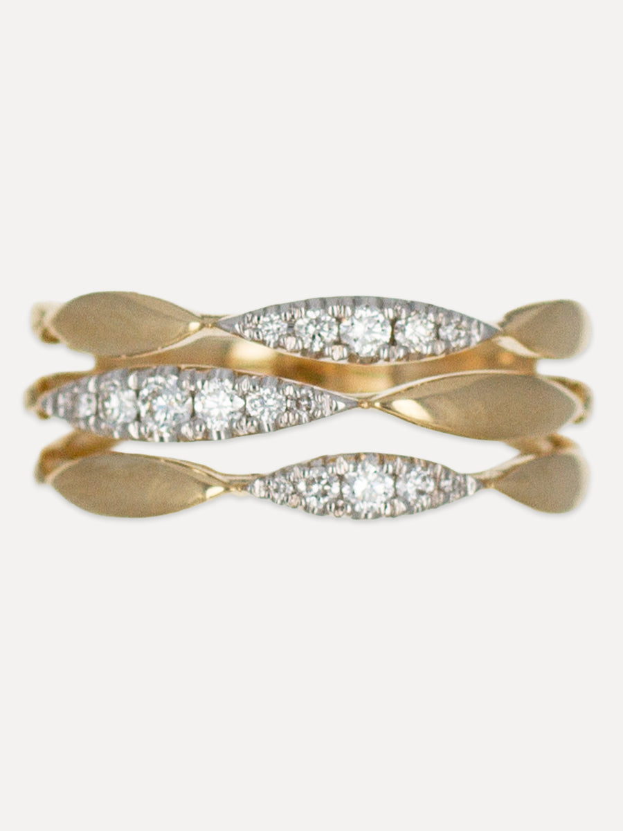 14K Triple Ribbon Pavé Diamond Band