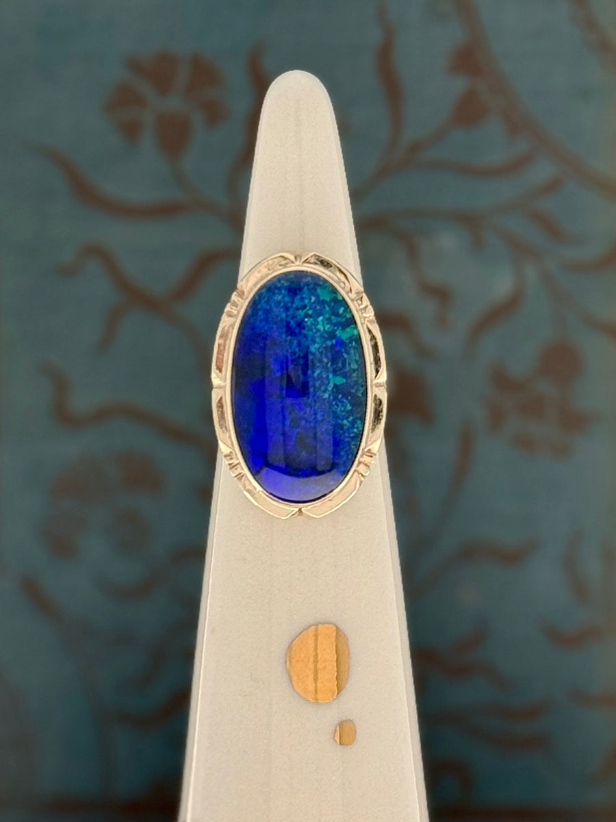 10K Vintage Black Opal Doublet Ring