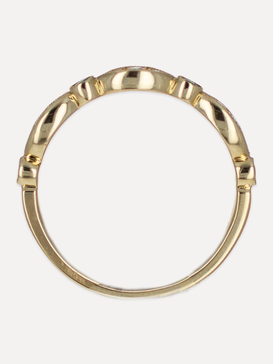 14K Legacy Emerald & Diamond Vintage Milgrain Band